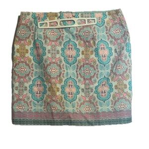 TALBOTS Women Size 16 A-Line skirt paisley, Moroccan tile seafoam green and pink